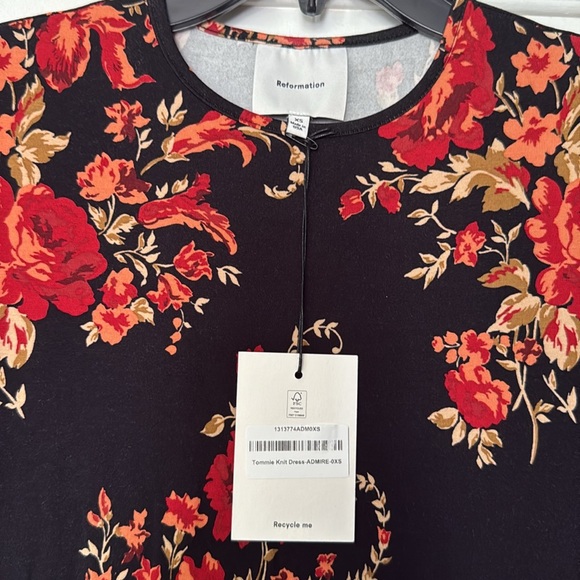 Reformation Black and Red Floral Long Sleeve Dress - Picture 6 of 7